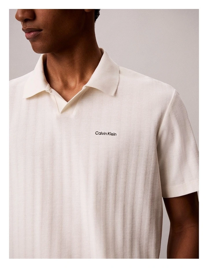 Textured Stripe Relaxed Polo Shirt in Tofu image 4