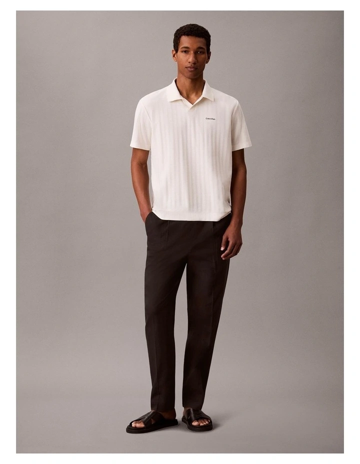 Textured Stripe Relaxed Polo Shirt in Tofu image 5