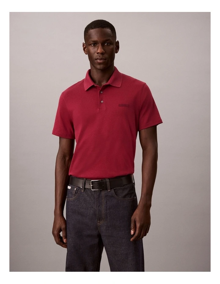 Slim Cotton Badge Polo Shirt in Rhododendron image 1