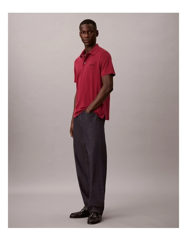 Slim Cotton Badge Polo Shirt in Rhododendron image 3