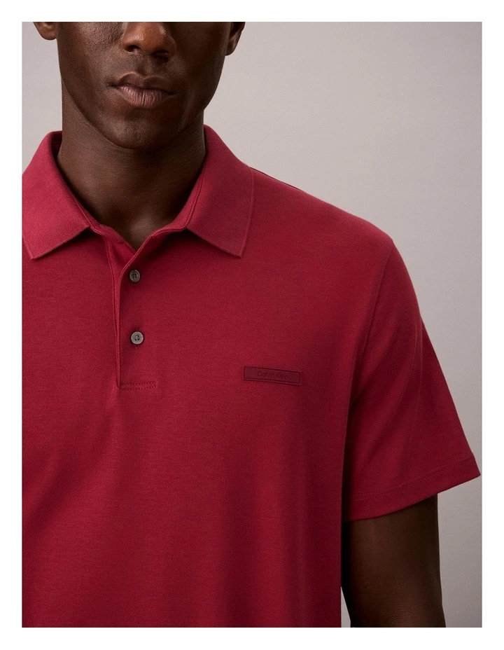 Slim Cotton Badge Polo Shirt in Rhododendron image 4