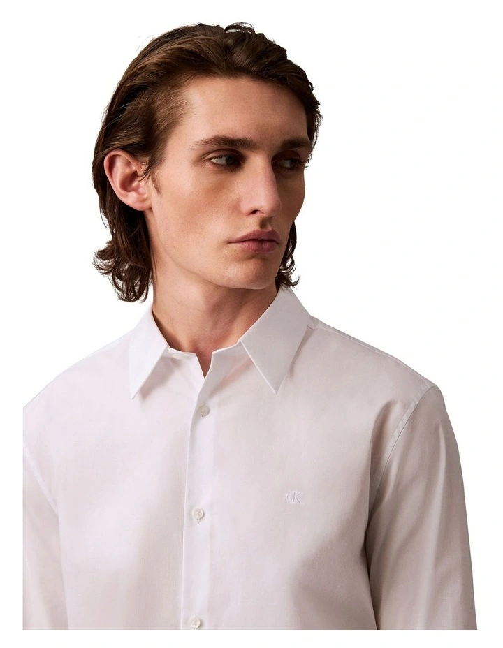 Solid Strech Slim Long Sleeve Shirt Brilliant in White image 3