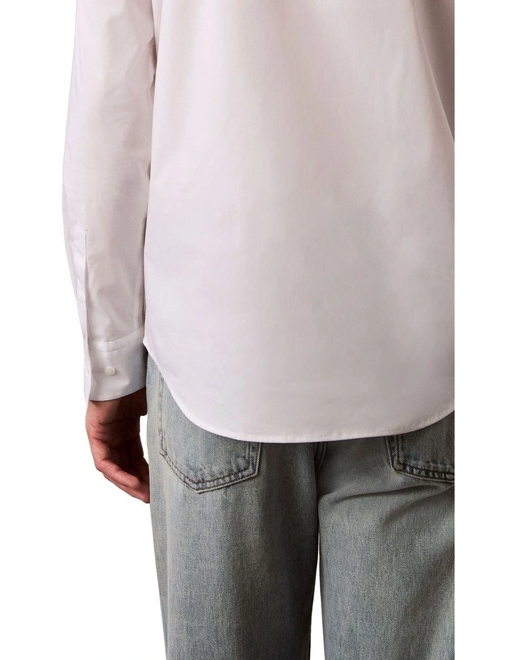 Solid Strech Slim Long Sleeve Shirt Brilliant in White image 4