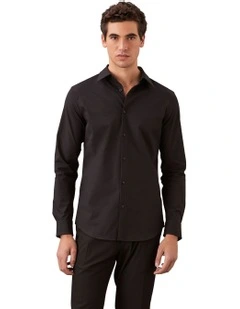 Tech Stretch Slim Long Sleeve Shirt in Black
