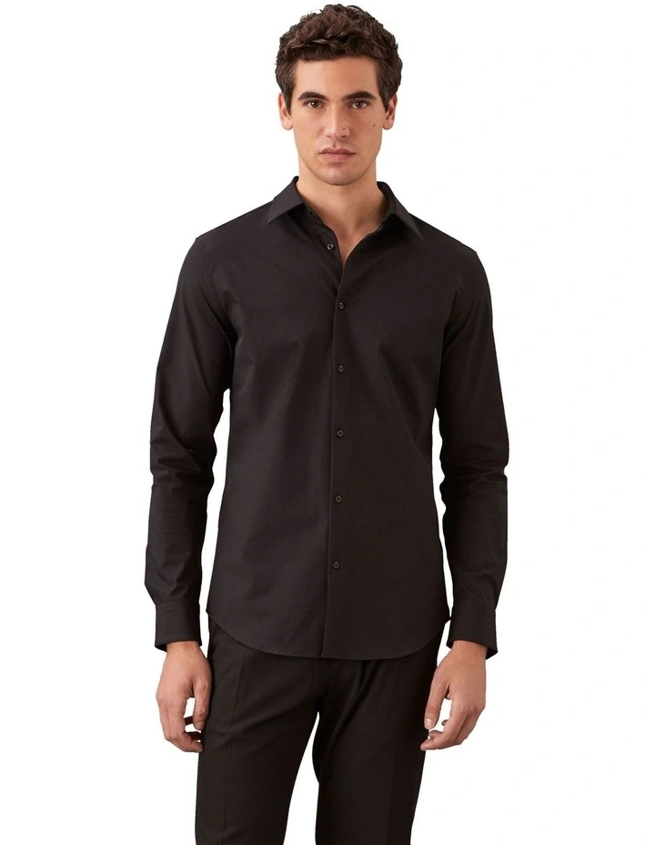 Tech Stretch Slim Long Sleeve Shirt in Black image 1