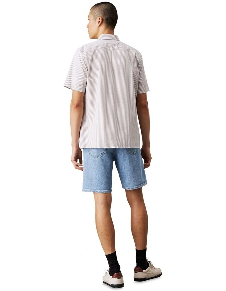 Poplin Stripe Short Sleeve Shirt in White image 2