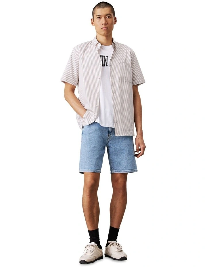 Poplin Stripe Short Sleeve Shirt in White image 4