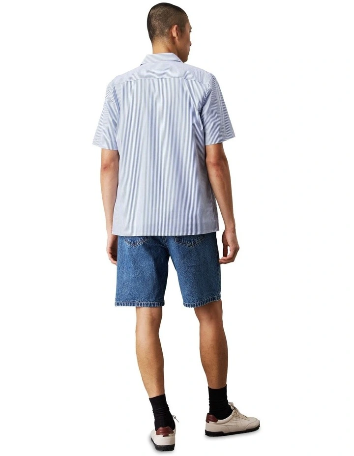Poplin Stripe Short Sleeve Shirt in Blue image 2