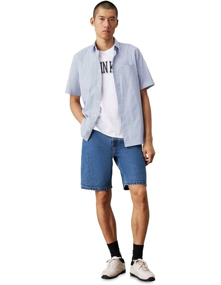 Poplin Stripe Short Sleeve Shirt in Blue image 4