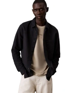 Linen Cotton Long Sleeve Shirt in Black