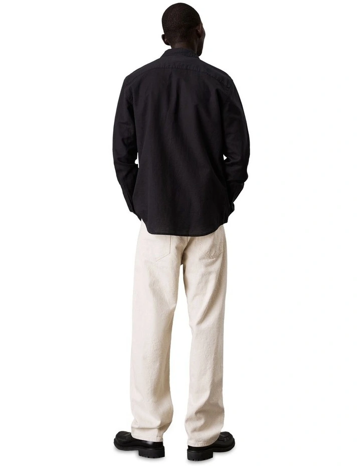 Linen Cotton Long Sleeve Shirt in Black image 2