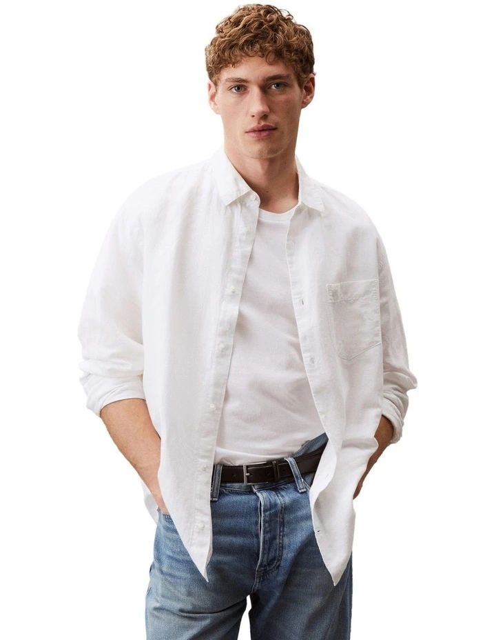 Linen Cotton Long Sleeve Shirt in Brilliant White image 1