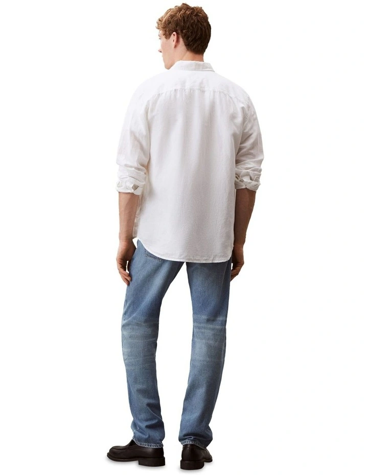 Linen Cotton Long Sleeve Shirt in Brilliant White image 2