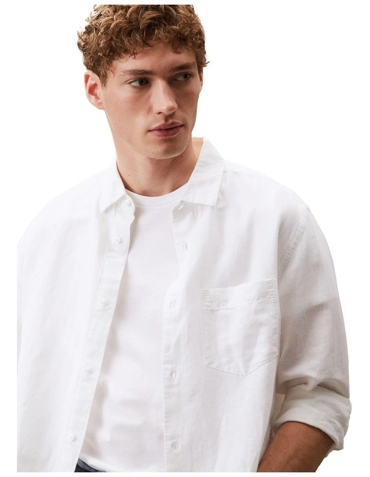 Linen Cotton Long Sleeve Shirt in Brilliant White image 3