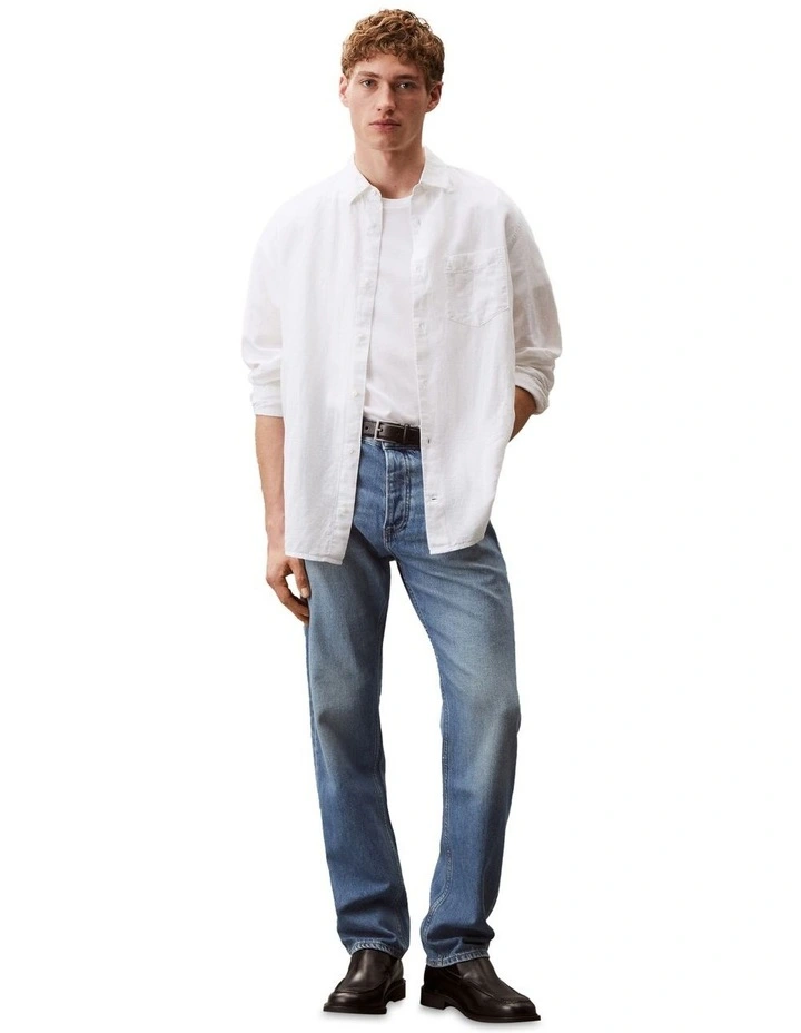 Linen Cotton Long Sleeve Shirt in Brilliant White image 4