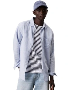 Linen Cotton Long Sleeve Shirt in Zen Blue