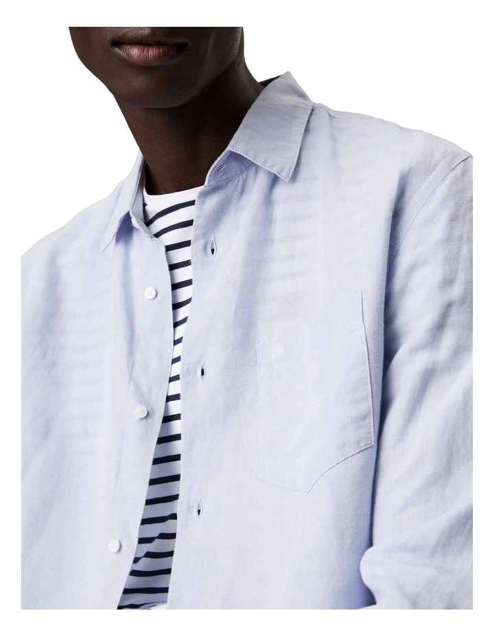 Linen Cotton Long Sleeve Shirt in Zen Blue image 3