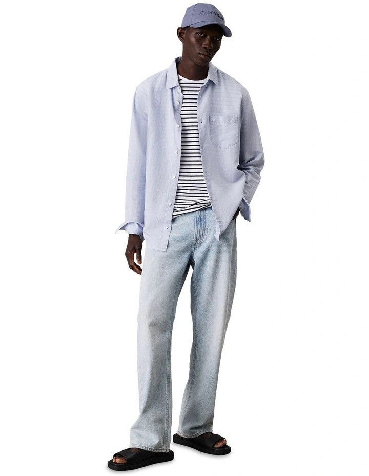 Linen Cotton Long Sleeve Shirt in Zen Blue image 4