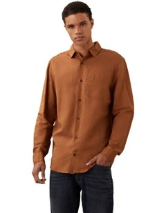 Linen Cotton Long Sleeve Shirt in Nuthatch