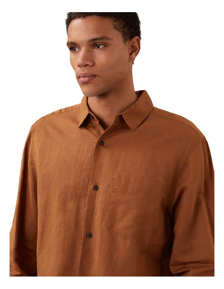 Linen Cotton Long Sleeve Shirt in Nuthatch image 3