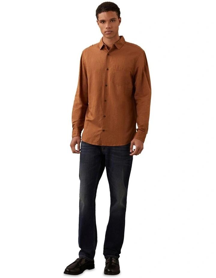 Linen Cotton Long Sleeve Shirt in Nuthatch image 4
