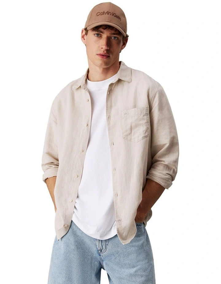 Linen Cotton Long Sleeve Shirt in Grey image 1