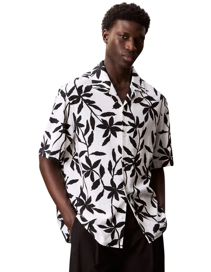 Camp Collar Aop Linen Relaxed Short Sleeve Shirt in Antique White image 1