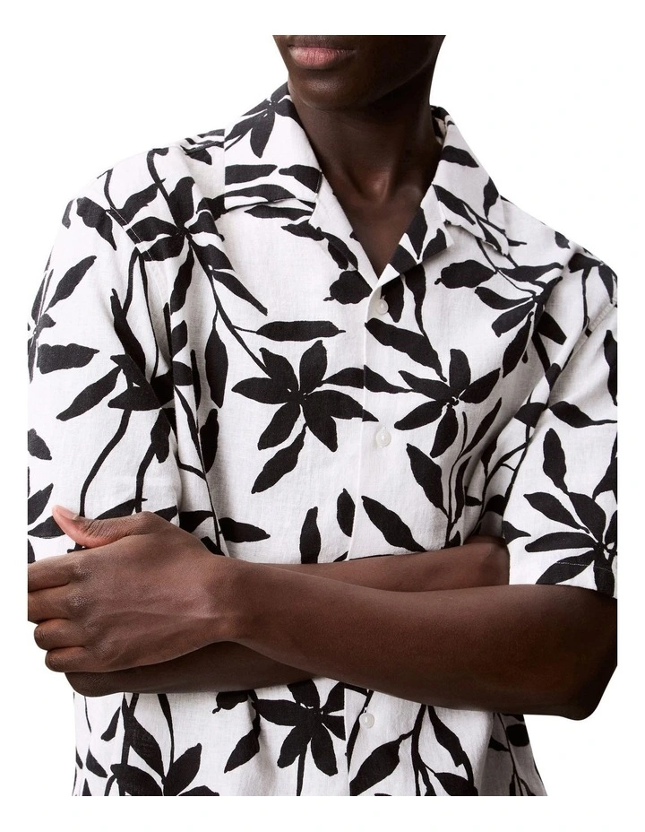 Camp Collar Aop Linen Relaxed Short Sleeve Shirt in Antique White image 3