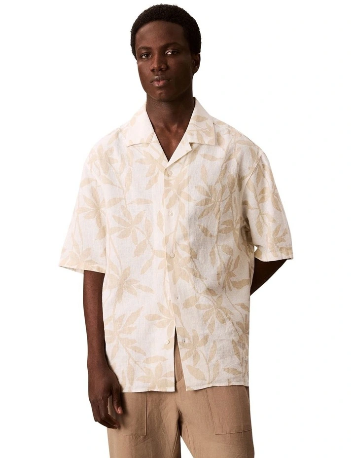 Camp Collar Aop Linen Relaxed Short Sleeve Shirt in Pistachio Shell image 1
