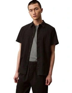 Short Sleeve Linen Shirt Black