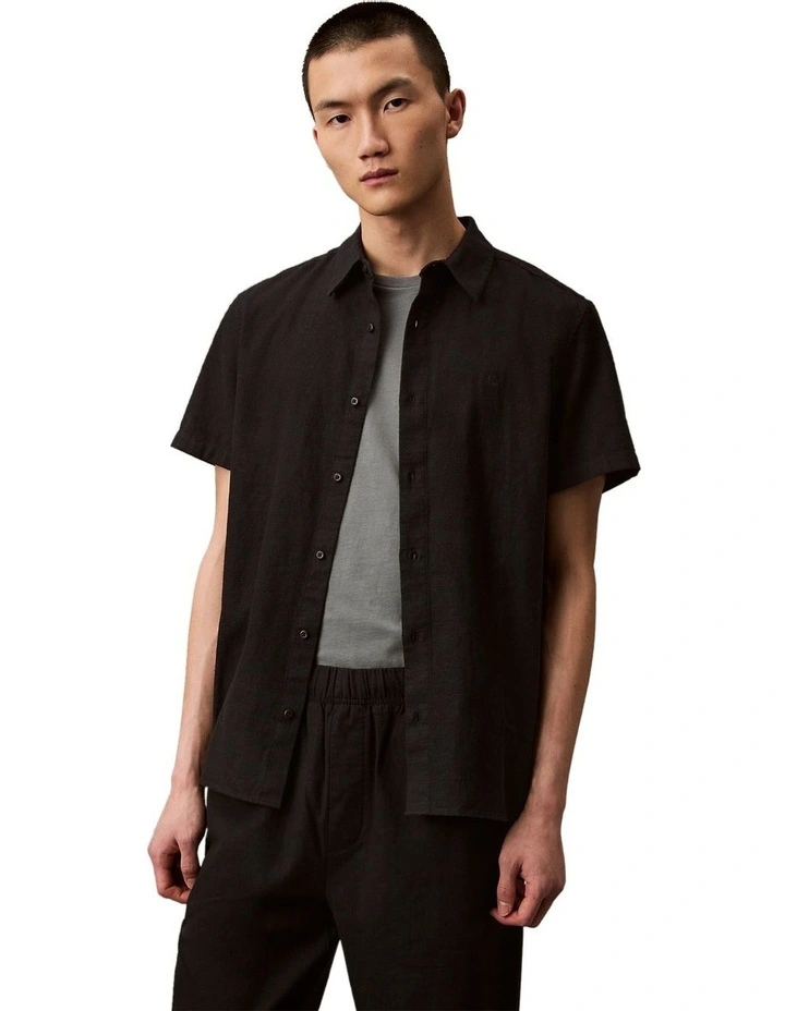 Short Sleeve Linen Shirt Black image 1