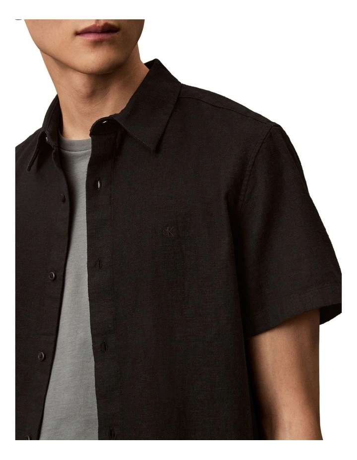 Short Sleeve Linen Shirt Black image 3