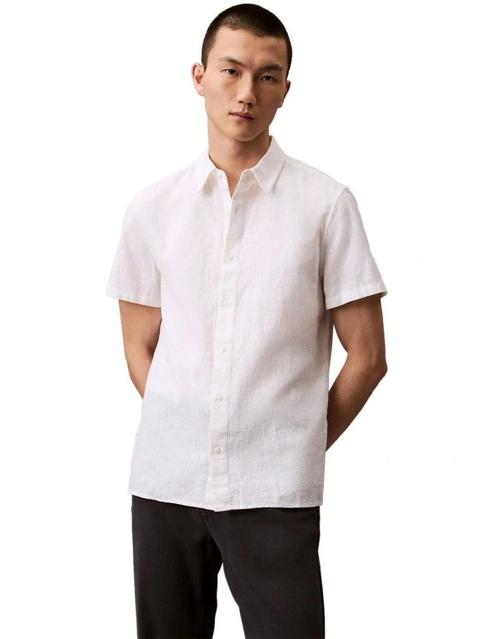 Short Sleeve Linen Shirt Brilliant White image 1