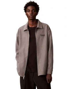 Faux Wool Snap Botton Long Sleeve Shirt in Medium Grey Heather