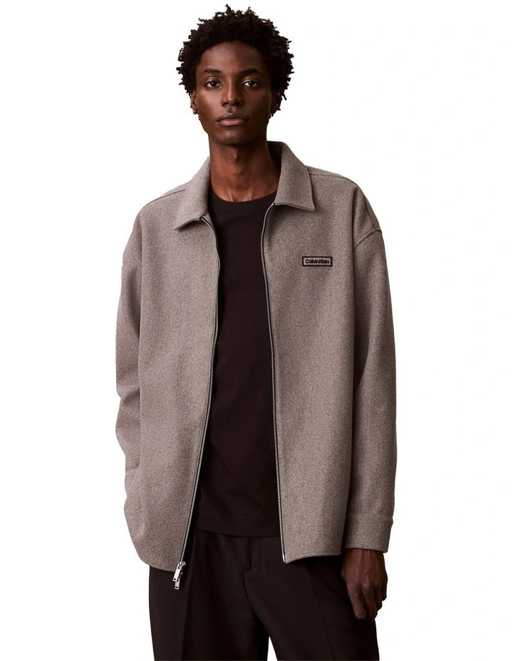 Faux Wool Snap Botton Long Sleeve Shirt in Medium Grey Heather image 1