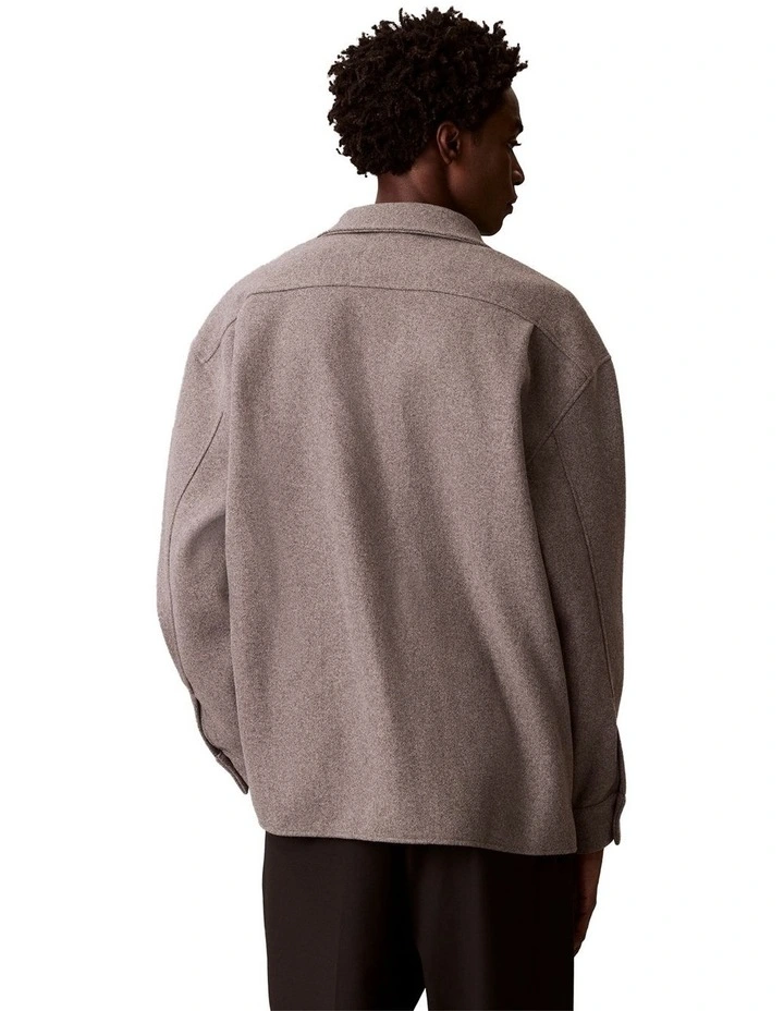 Faux Wool Snap Botton Long Sleeve Shirt in Medium Grey Heather image 2