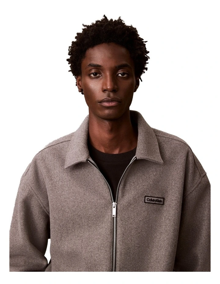 Faux Wool Snap Botton Long Sleeve Shirt in Medium Grey Heather image 3