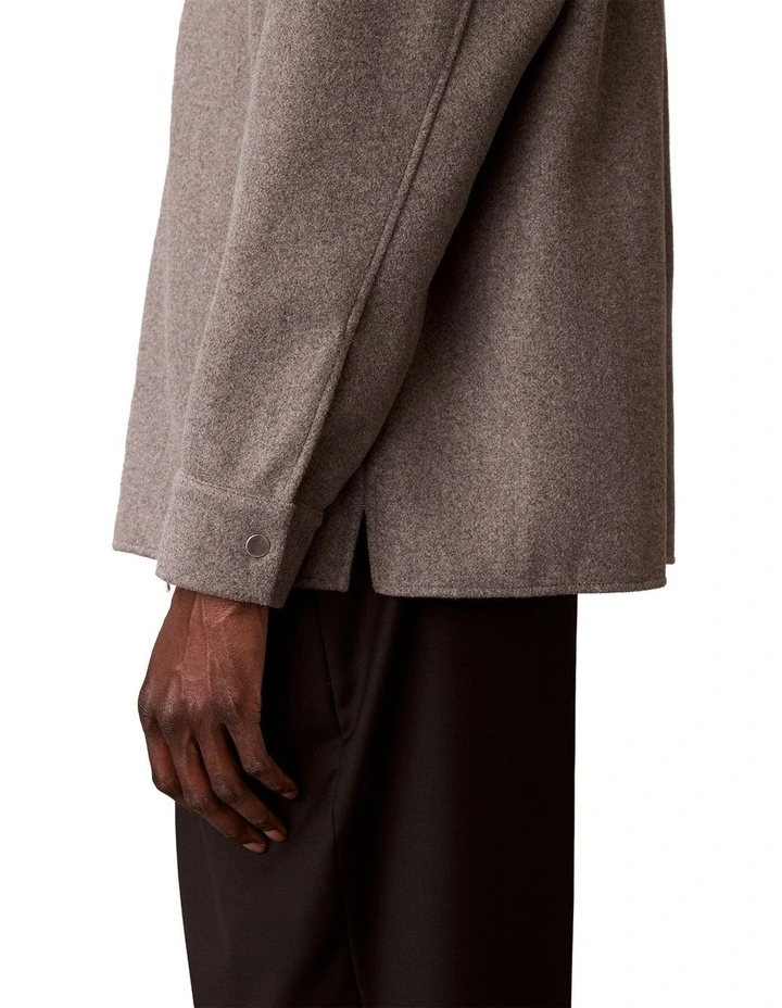 Faux Wool Snap Botton Long Sleeve Shirt in Medium Grey Heather image 4