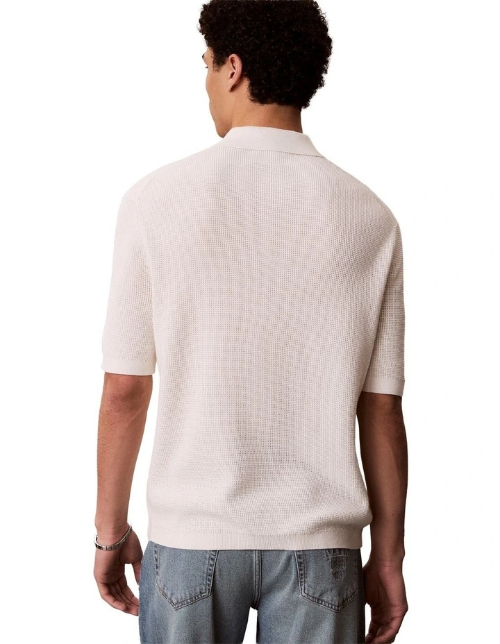 Cotton Waffle Short Sleeve Polo Shirt in Cream image 2