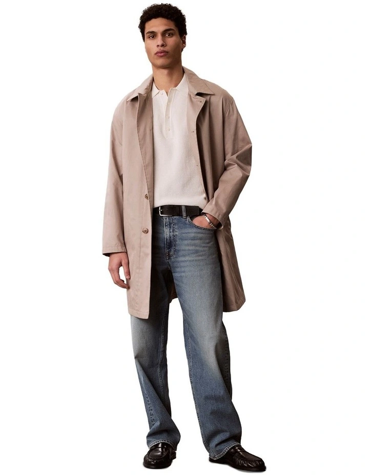 Cotton Waffle Short Sleeve Polo Shirt in Cream image 5