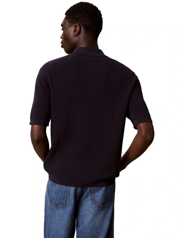 Cotton Waffle Short Sleeve Polo Shirt in Dark Sapphire image 2