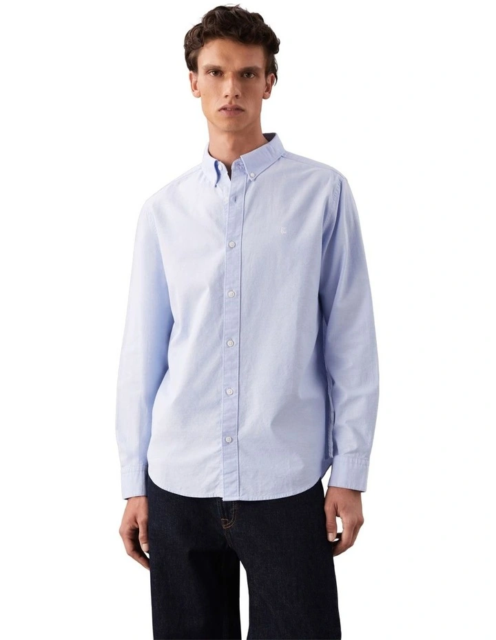 Solid Oxford Classic Long Sleeve Shirt in Blue Descent image 1