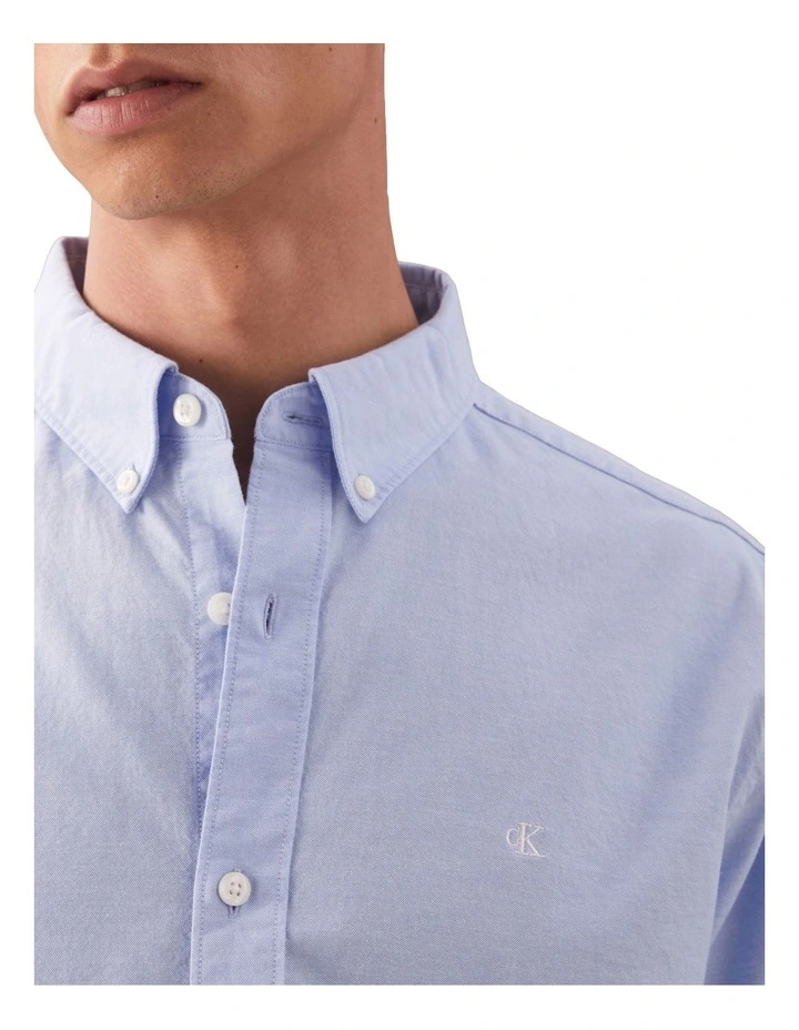 Solid Oxford Classic Long Sleeve Shirt in Blue Descent image 3