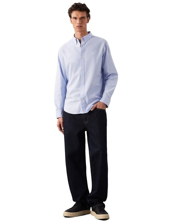 Solid Oxford Classic Long Sleeve Shirt in Blue Descent image 4