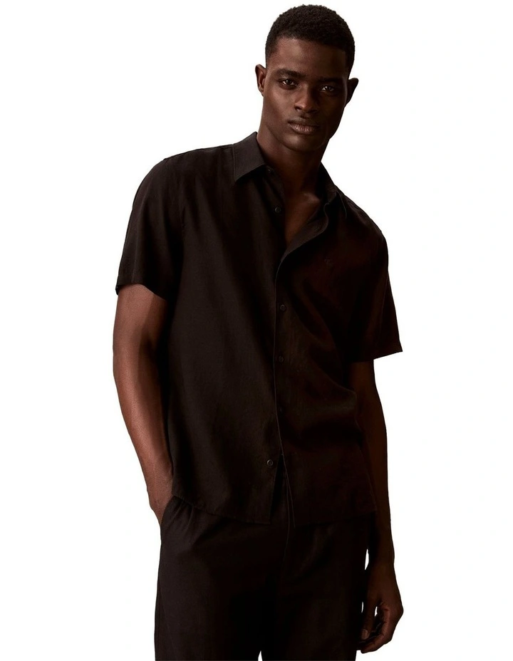 Classic Linen Short Sleeve Shirt in Brown image 1