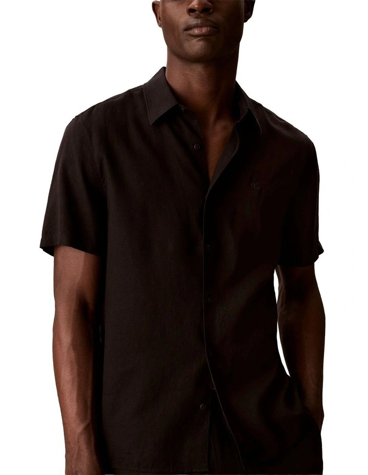 Classic Linen Short Sleeve Shirt in Brown image 3