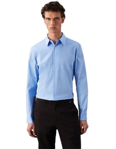 Solid Stretch Slim Long Sleeve Shirt in Blue Descent