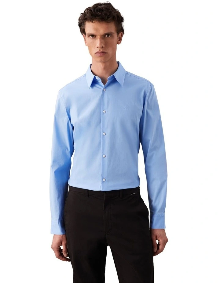 Solid Stretch Slim Long Sleeve Shirt in Blue Descent image 1