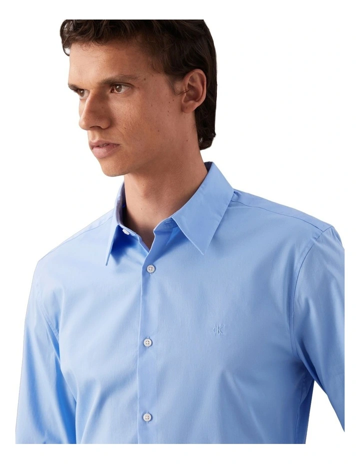 Solid Stretch Slim Long Sleeve Shirt in Blue Descent image 3