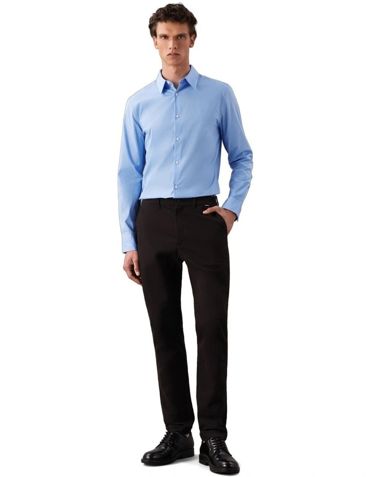 Solid Stretch Slim Long Sleeve Shirt in Blue Descent image 4